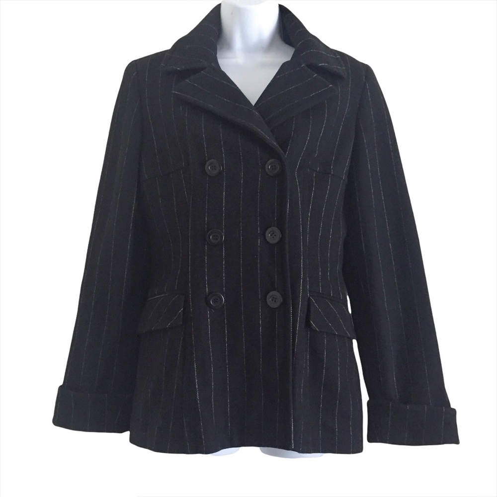 Marvin Richards Double Breasted Pin Striped Wool Coat Sz S
